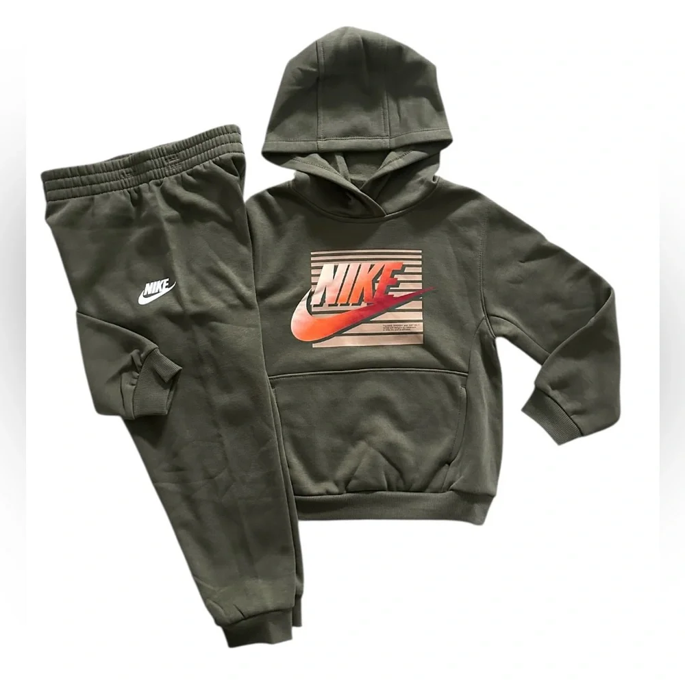 Nike Boys Size 6 Hooded Sweatshirt & Jogger Pants Olive Green 2PC Set NWT